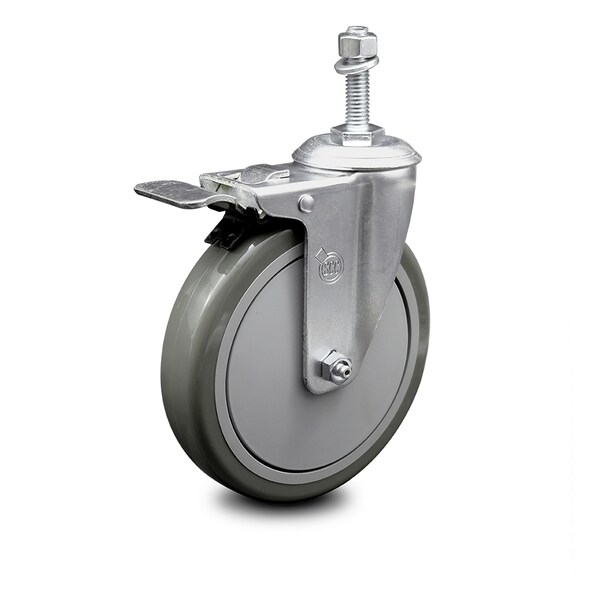 6 Inch Gray Polyurethane Wheel Swivel 3/8 Inch Stem Caster with Total Lock Brake